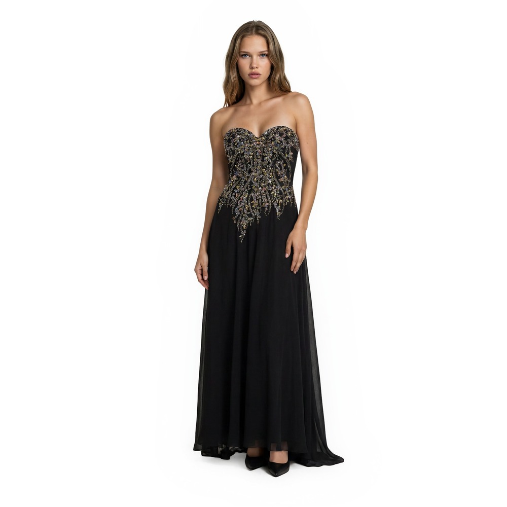 Tony Bowls Le Gala Vintage Ball Gown Women's Size 2 Black Beaded Evening Dress